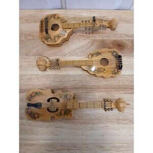 3‎ Vintage Wood Silvestri Christmas Ornaments Wooden Ukulele Banjo Guitar Violin